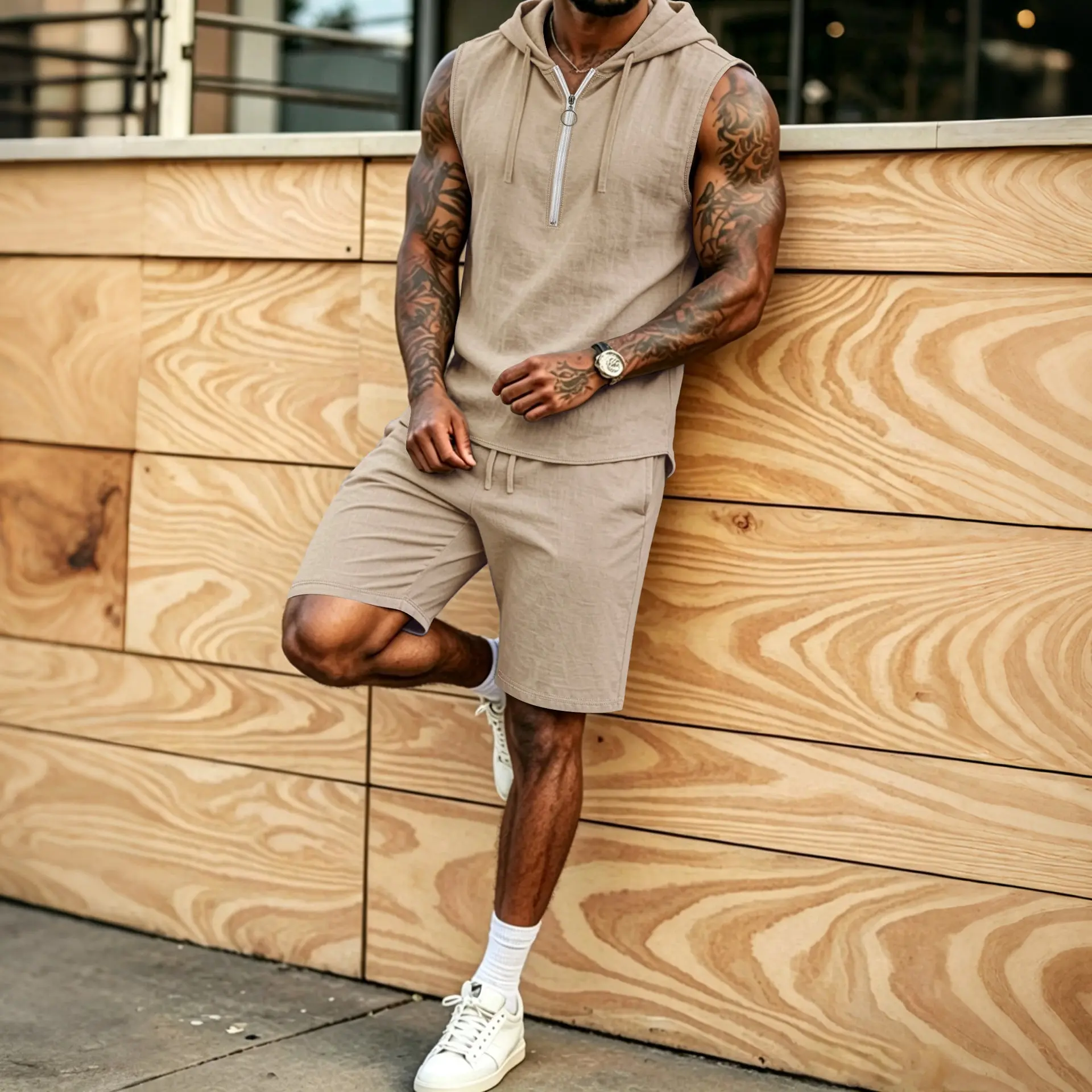 MayneAttraction The Chill Mode Hooded Zip-Up Sleeveless Top & Shorts Set