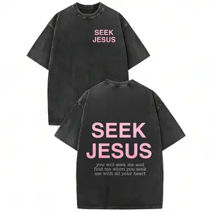 Women's Short-Sleeve Christian Top, Double-Sided Washed Fabric, Vintage Jesus Print Streetwear T-Shirt,summervibes