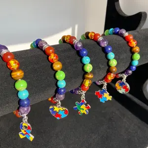 Autism Awareness beaded bracelet with charm