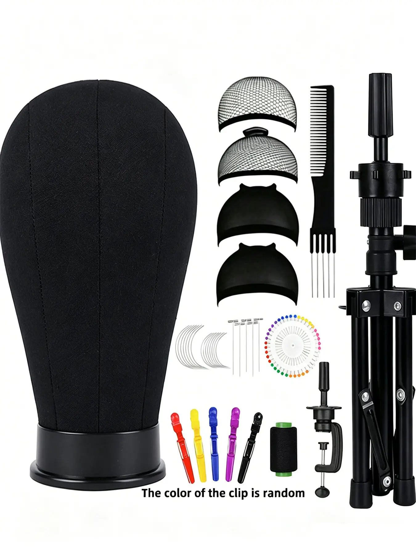 Professional Wigs Display Mannequin Head Set, Adjustable Tripod Stand, Canvas Block Head, Wig Cap, Training Base, Adult Size, Wig Install Kit, Wig Installation Kit, Practice Mannequin Head