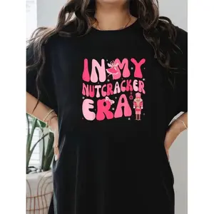 Pink Nutcracker Ballerina Summer Short SleevePrint - Comfortable and Breathable Fabric.Pink Christmas In My Nutcracker Era.Casual Sports Style Tee T Shirt