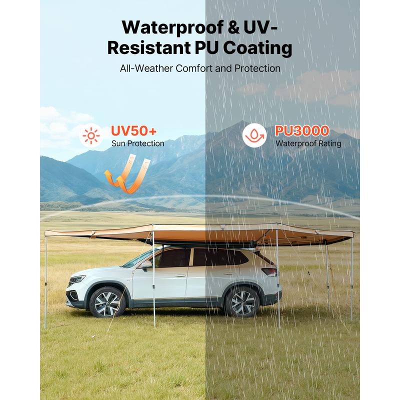 VEVOR 270 Degree Awning with Bulit-in LED Lights, 133 sq.ft Driver Side Vehicle Awning, Waterproof UV50+ Car Side Awnings, All-Weather Free-Standing Overland Awnings Car Shelter for SUV Truck Camping