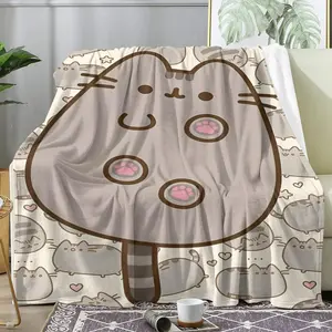 Cartoon Cat P-Pusheens Cat Throw Ultra Soft Flannel Throw Blanket Cozy Warm Lightweight Nap Blanket, Skin-Friendly Breathable No Shedding, Comfortable Cover for Sofa Bed Office Chair, Perfect for Travel Camping Home Use, Easy Care Cartoon Pattern Blanket