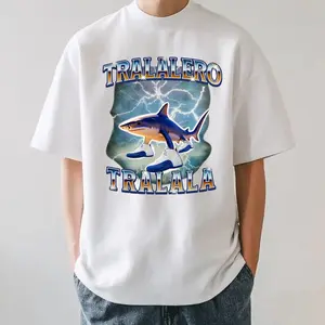 Trallalero trallallà Funny Shark Meme T-shirt, Bootleg Rap Tee, Shark With Shoes Meme Shirts Classic Cotton