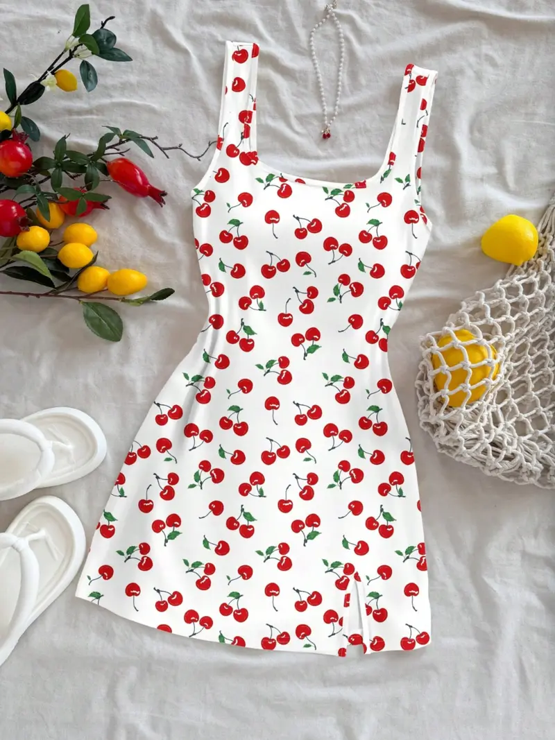 cherry print mini dress - TikTok Shop