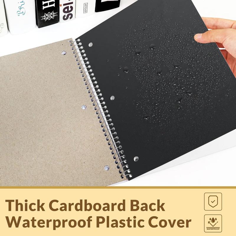 College Ruled Paper, x 101/2", 100 Sheets per Notebook, 3Hole Punched Paper, Water Resistant Cover, Doublesided Pockets, Spiral Lined Notebooks for Work, Black