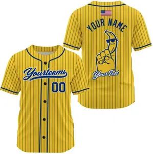 Custom Yellow Banana Baseball Jersey with Sunglasses Funny Pinstripe Baseball Shirt Personalized Name Number Blue Accents Team Fan Apparel