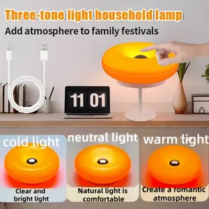 Modern High-Leg Donut Table Lamp, LED Bedside Desk Light, USB Rechargeable Touch Switch, Three-Tone Dimmable Ambient Light, Durable Plastic Shade