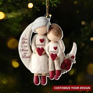 Personalized Grandma And Grandchild Moon Acrylic Ornament, Custoom Grandma With Kids Names Ornament, Personalized 2D Flat Acrylic Ornament
