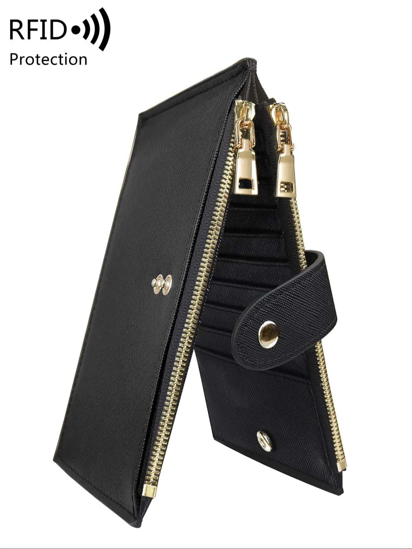Women's RFID Blocking Long Wallet with Double Fold Design, Multi-Card Slots and Zipper Pocket, Elegant Polyester Fabric and Large Capacity for All Seasons, Double Zipper Purse, Stylish Wallet RFID Shielded Wallet Credit Card Wallet RFID Blocking Wallets