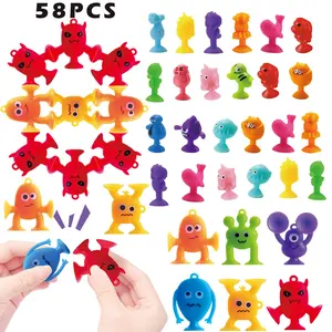 24/58 Piece Cartoon Monster Suction Cups, Kids Sensory Toy, Stress Relief Toy, Christmas Halloween Party Gift, Stacking Building Toy