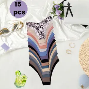 15-piece affordable V-shaped comfortable and breathable ice silk low-rise seamless women's briefs. Made of soft and breathable fabric, suitable for daily wear and special occasions. Comfortable lingerie | Fashionable lingerie | Smooth texture