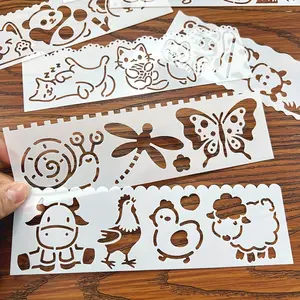 8pcs Mini Animal Hollow Painting Templates DIY Handmade Embroidery Size for Wood Paper Wall Fabric Stamping Board Reusable Plastic Material