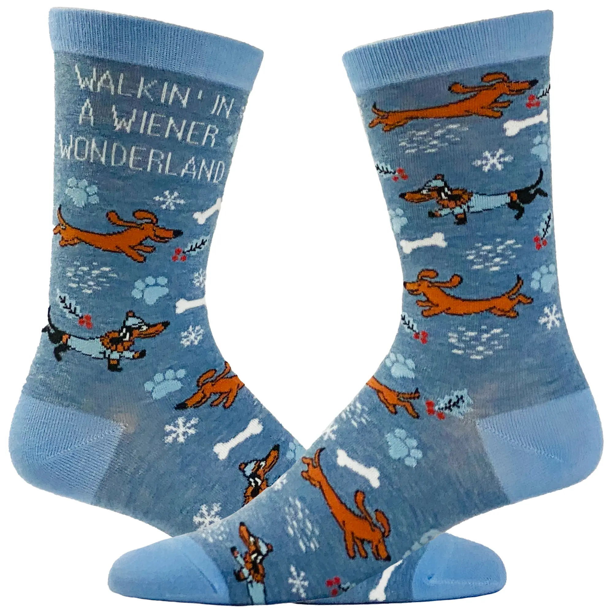Women's Walkin In A Wiener Wonderland Socks Funny Winter Weather Christmas Dog Lover Footwear Funny Graphic Socks Comfortable Fitted Spandex Cotton