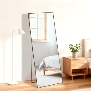 Sleek Rectangle Full-Length Floor Mirror, Modern Black Metal Frame Full Body Standing Mirror, Large Leaning/Free Standing Full Body Mirror for Bedroom, Living Room & Entryway, Minimalist Design with Shatter-Resistant High-Definition Glass