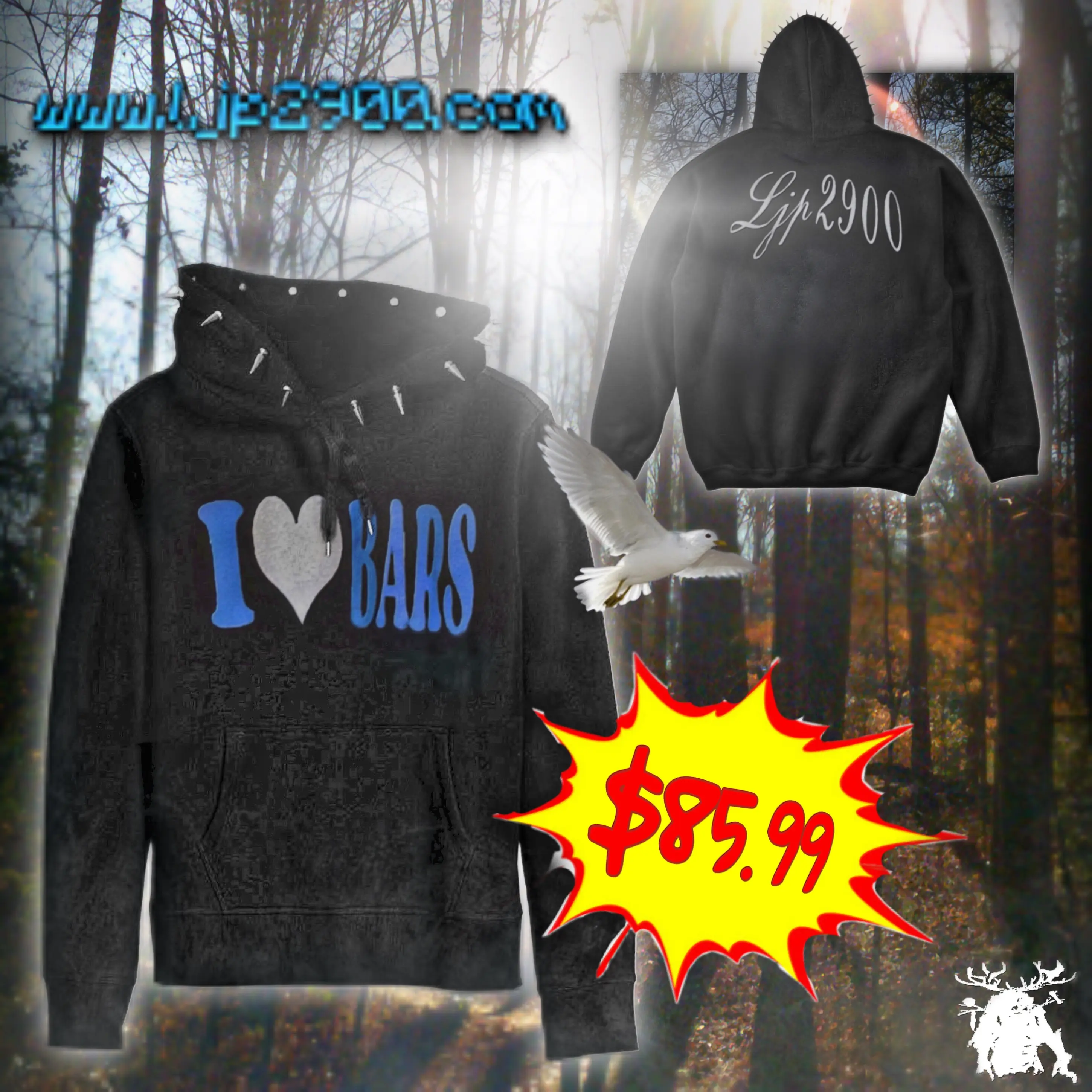 ljp2900 Spiked "i Heart bars" Hoodie