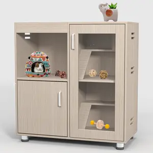 X-Large 4-Tier Wood Small Animal Cage with Storage Cabinet, Openable Top, Acrylic Windows – for Guinea Pigs, Rats | Living World Deluxe Habitat Pet House & Habitat