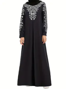 Floral Print Long Dress Muslim Robe Long Sleeve Women's Dress Prayer Wear, Elegant and Comfortable, Perfect for Daily Use, Modest Clothes, Muslim Women Gowns