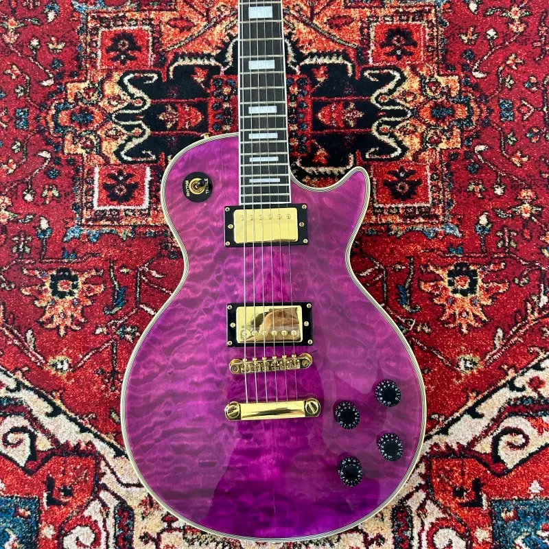Purple Large Flower Decoration Les Paul Style Electric Guitar Gold Accessory Rosewood Fretboard Guitar Strap Guitar Bridge