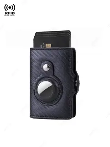 Carbon Fiber Rfid Card Holder Men Women Airtag Wallet Money Bag Leather Purse Thin Wallets For Men，Pop Up Slide Cardholder Case with Zip Coin Purse