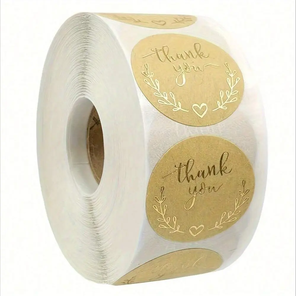 1000 sheets/2 rolls, gold thank-you stickers, Thank You Tags, Self Adhesive Label, Sticky Labels, 1 inch - perfect for wedding gifts, packaging sealing, party decoration, and envelope sealing