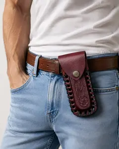 Handmade Leather Folding Utility Knife Sheath Hand Engraved Universal EDC Belt Sheath