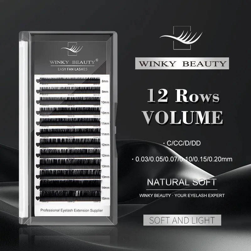 Winky Beauty 0.03mm Ultra-Fine Airy Lightweight Volumized False Eyelashes, Volume Lashes, High Quality Eyelashes, Dense Natural Look, 8-16mm Single Row & 8-15mm Mixed Pack, Easy Application, Professional Eyelash Extension