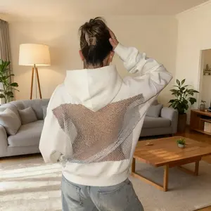 Autumn and winter women's fashion solid color backless cutout mesh hoodie sweatshirt