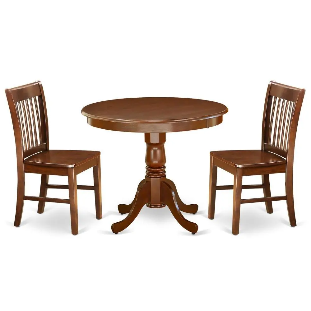 Solid Wood Round Kitchen Table & Chairs 3-Piece Dining Set, Mahogany