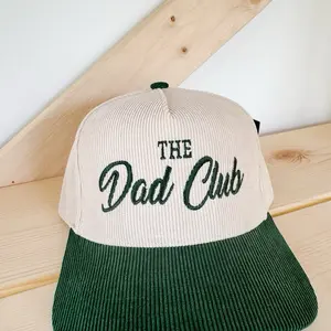 The Dad Club Corduroy Hat - Cream and Green Colorblock Design with "THE Dad Club" Text