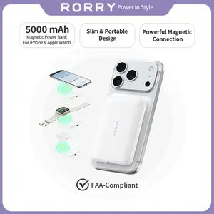 RORRY 5000mAh Magnetic Power Bank USB Type-C Fast Charging MagSafe Battery Pack for iPhone 17-12 & Apple Watch Wireless Portable Charger with 20W USB-C PD & 15W Wireless Fast Charge