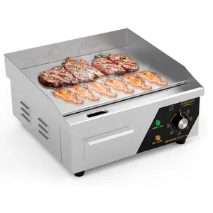 ROVSUN 14" Electric Countertop Flat Top Griddle, 1500W Electric Griddle, Teppanyaki Grill Stainless Steel with Adjustable Temperature Control 122°F-572°F for Home Restaurant Commercial