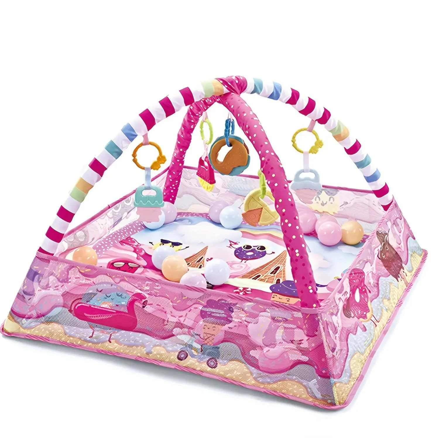 Baby Gym & Ball Pit Combination Play Mat Set - Fold & Go Setup, Tummy-Time Ready, Plush Padding Feels Cozy, Padded Fabric, Motor Skills Development, Travel-Friendly Foldable Mat, Includes Ocean Balls