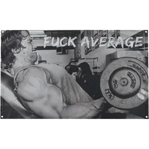 60in x 40in   tapestry Banger - Arnold Schwarzenegger Fuck Average Motivational Inspirational Office Gym Dorm Wall Decor Design on a  Flag  for Easy Hanging. Authentic BANGER FLAG  poster  home decor banner wall art bedroom