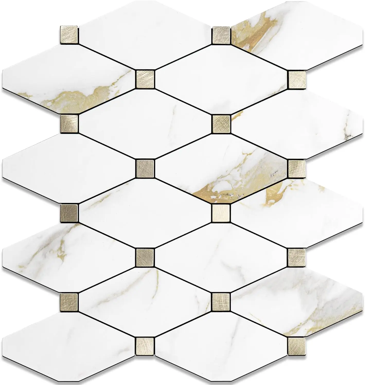 1 Sheet Peel and Stick Backsplash, Calacatta Golden Stick on  Composite Tiles Stikers, Self Adhesive Mixed Metal Backsplash for Kitchen, Bathroom, Fireplace, RV
