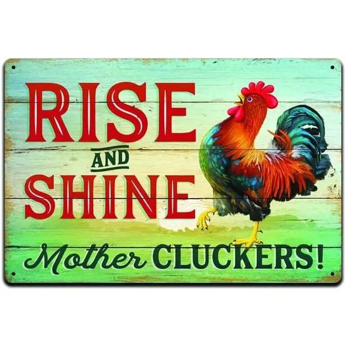 Rise And Shine Mother Cluckers Metal Tin Sign, Chicken Decor, Chicken Tin Sign, Funny Chicken Sign, Home Decor, Bedroom Tin Sign