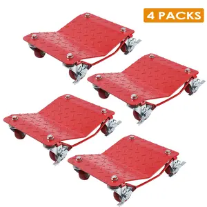 2-Pack 6000lb Heavy Duty Car Wheel Dollies, Carbon Steel Movers with Non-Slip Panels & 360° Rotating Casters, for Vehicle & Tire Moving, Red