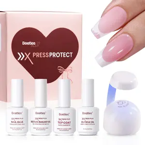 [Exclusive to TTS]Beetles Nail Tip Essentials Kit with UV Lamp, Builder Gel, Nail Glue Gel, Top Coat & Cuticle Oil, Long-Lasting Wear for Soft Gel Tips Press-On Nail & Nail Tips