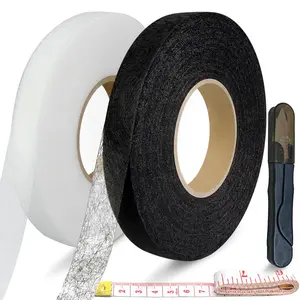 140 Yards 2 Rolls 0.59 inch Hemming Tape for Pants, Fusible Hem Tape with Scissors and Tape Measure for Curtains Dresses
