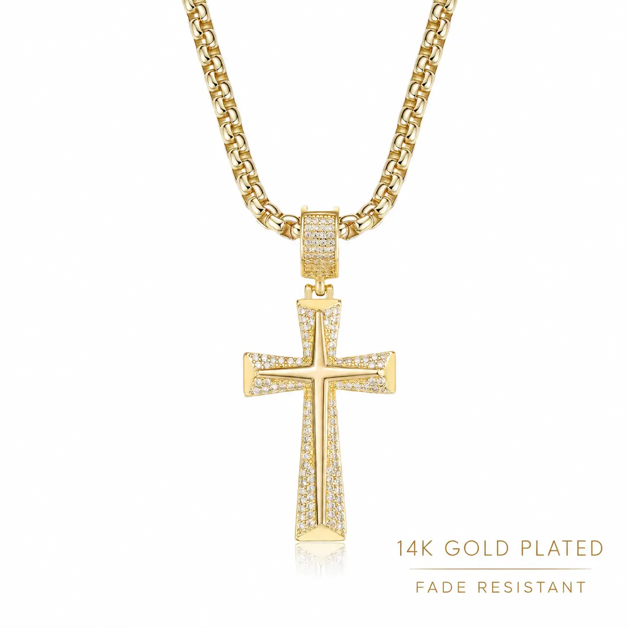 TANTIUE 14K Gold Plated Cross Pendant Necklace for Men Women, Iced Out Hip Hop 5A Cubic Zirconia Cuban Chain Link Necklace, Perfect Christian Jewelry Daily Wear Valentine's Day Gift
