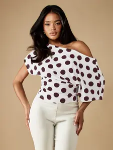 MISSGUIDED One-Shoulder Top With Polka Dot Print