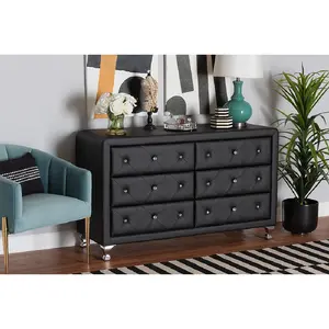 Baxton Studio Luminescence Black Faux Leather Upholstered Dresser