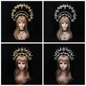 Lolita Halo Crown Headband Baroque Vintage Gothic Headpiece Women Girls Virgin Mary Tiaras Head Wear Accessories