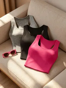 Plus Size Sporty Casual Tank Top, Skin-Friendly Fabric, Slim Fit Waist Exposure, Gym Yoga Daily Streetwear, 3-Piece Set