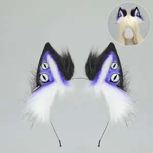 Multiple Colors Halloween Devil Ears Headband Cosplay Simulation Animal Eyes Plush Ears Pros Punk Dark Wolf Ear Headband