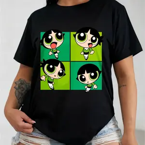 100% Cotton Golf Gift T-Shirt for Men and Women The Powerpuff Girls Buttercup Moves Fitted Crew Neck Short Sleeve Summer Top - Shortsleeve, Womenswear