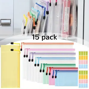 15 Mesh Zipper Bags, Plastic File Bags, Multi-purpose Travel Storage, Cosmetics Storage, Office Supplies and Home Storage (A4/ A5/ A6/ B4/ B5/ B6/ B8/ Invoice) Paper Organizers