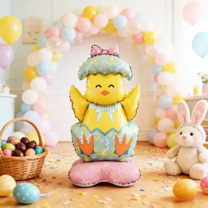 47 Inch Standing Broken Eggshell Chicken Foil Balloon Oversized Easter Party Decoration Festive Atmosphere Prop