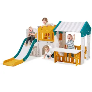 VEVOR Outdoor Playhouse, Versatile Toddler Playground with Slide, Basketball, Telescope, Steering Wheel, Crawling Tunnel, Sales Window, Toddler Playset for Aged 1+, Open Play Structure, HDPE Plastic, Playground Equipment, Ages 1+