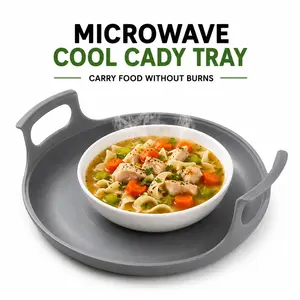 Microwave Cool Caddy Tray with Handles - Kitchen Utensils Plate & Bowl Holder for Hot Foods, Easy Spill & Boil-Over Cleanup, Fits 5.2” to 10” Plates & Bowls